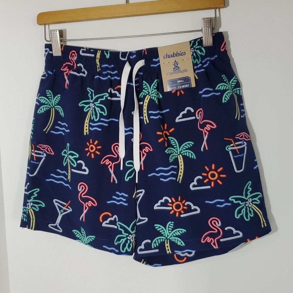 Chubbies The Neon Lights 5.5" Classic Swim Trunks Neon Print S NWT